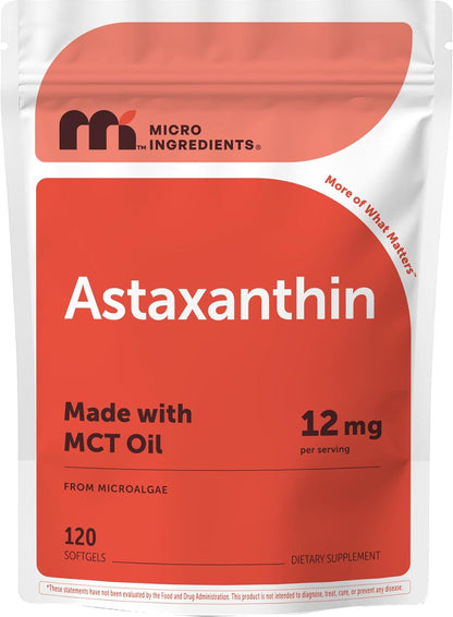 Micro Ingredients Astaxantina 12 mg con aceite MCT, 120 cápsulas bl...