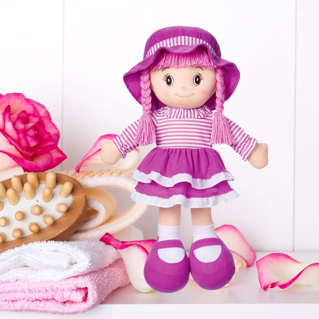 LOVE &amp; HUG Muñeca abrazable de 24 pulgadas con vestido morado y...