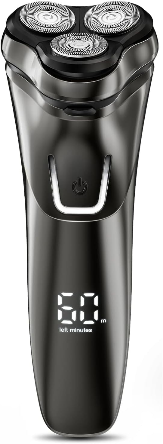 Maquinilla de afeitar eléctrica para hombres inalámbrica: afeitadora giratoria húmeda/seca impermeable - Carga rápida USB y cuidado de la piel sensible - Recortadora desplegable y cuchillas de