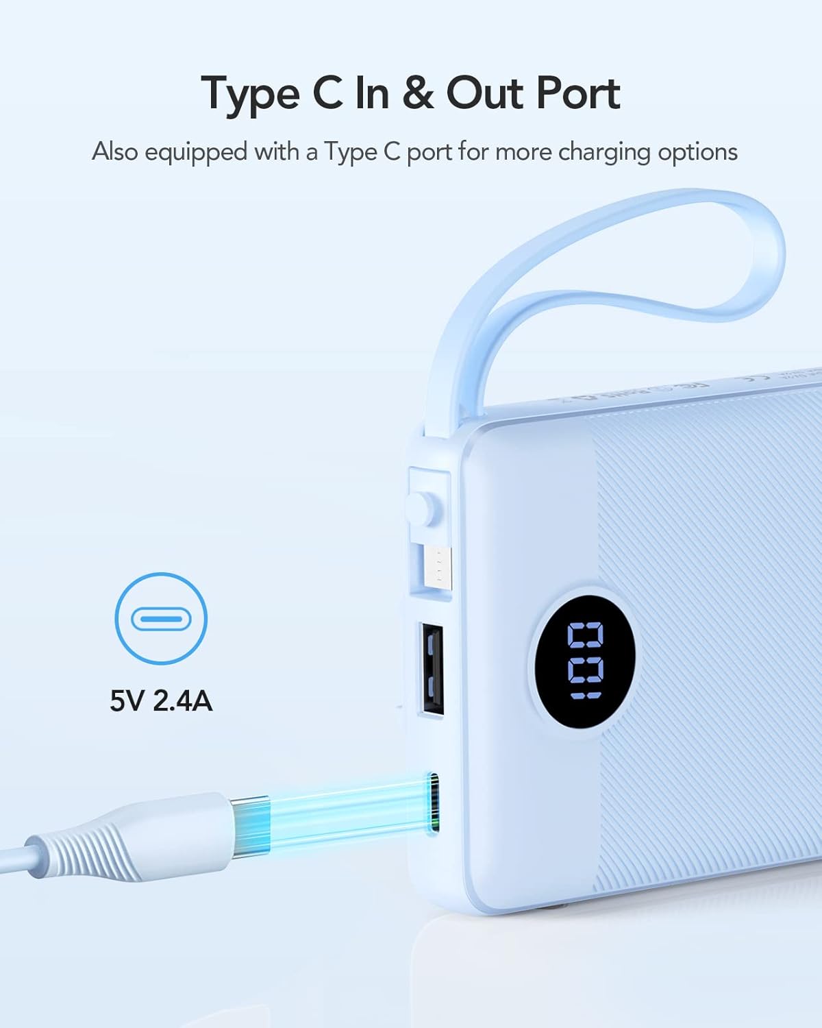 VRURC Banco de energía de 10000 mAh, cables integrados, cargador po...