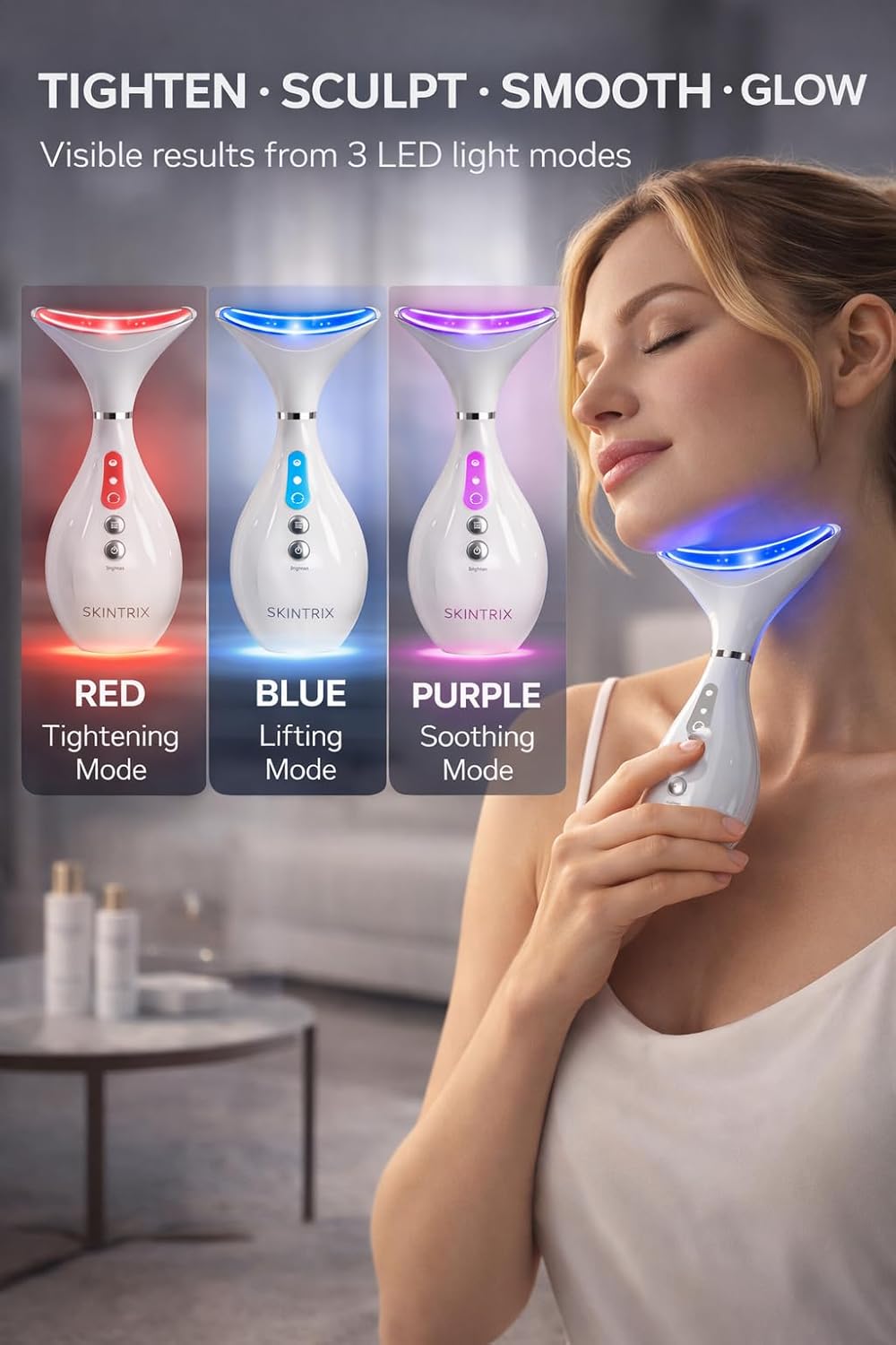 SKINTRIX Dispositivo LED para cara y cuello, terapia de luz LED 3 e...