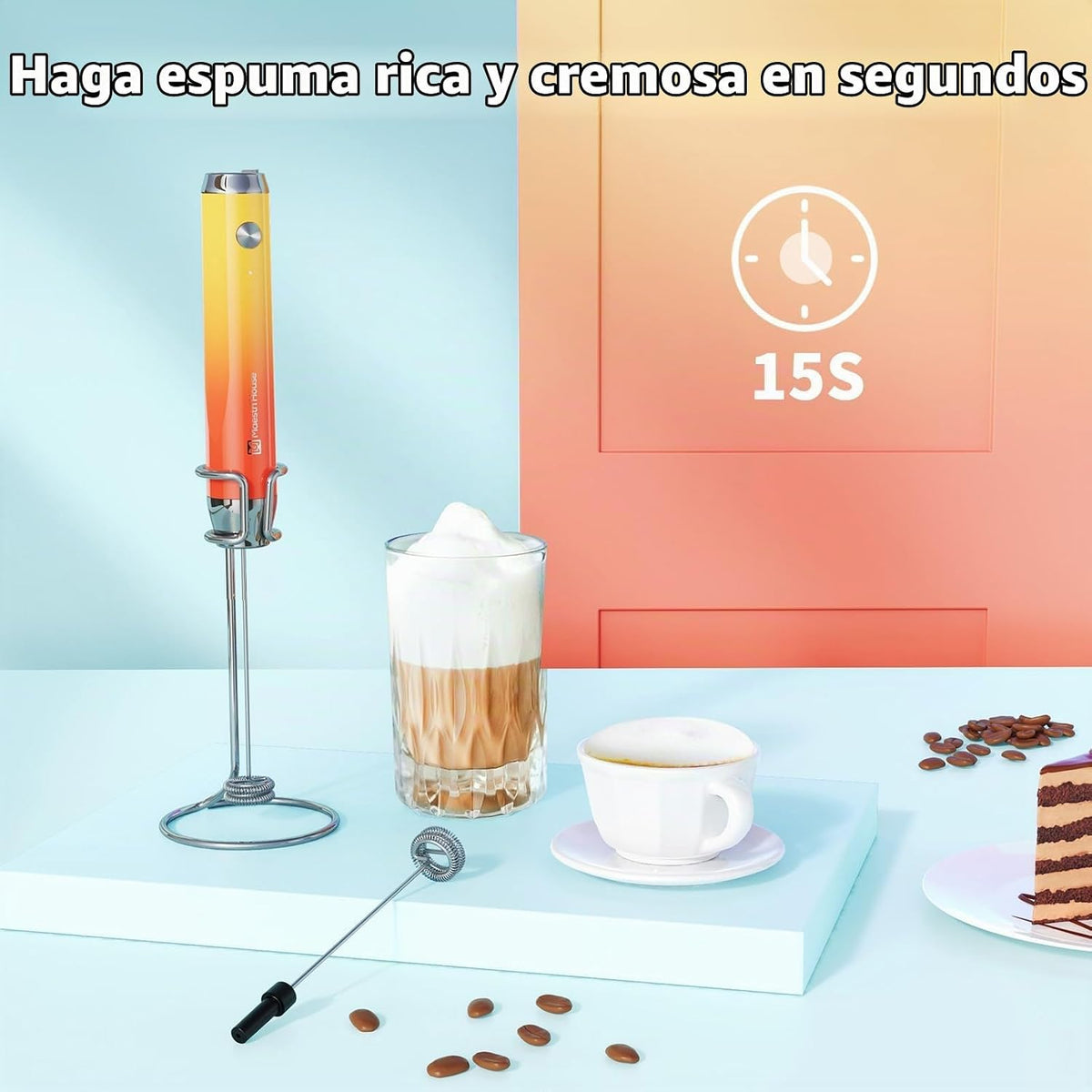 Maestri House LunaFro - Espumador de leche recargable con soporte,...