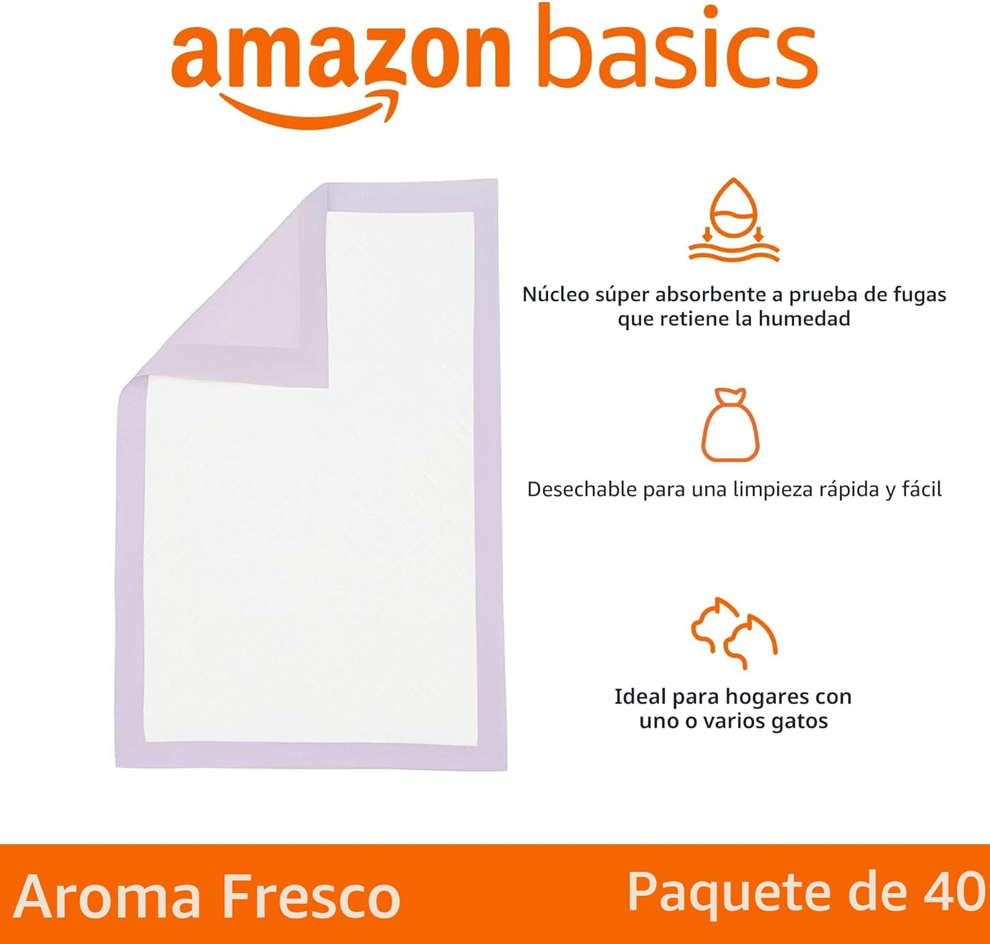 Amazon Basics - Almohadillas para orines de gato, 40 unidades, ajus...