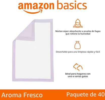 Amazon Basics - Almohadillas para orines de gato, 40 unidades, ajus...