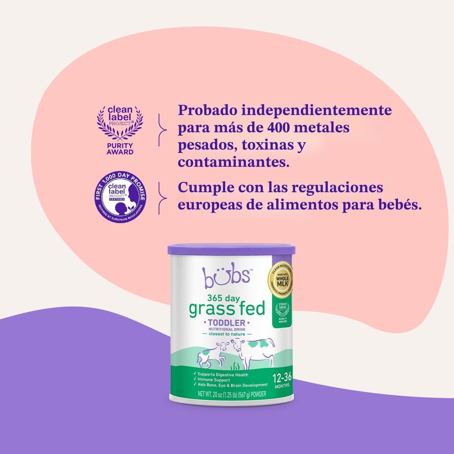Bubs 365 Bebida Nutricional para Niños Pequeños de Ganado Alimentad...