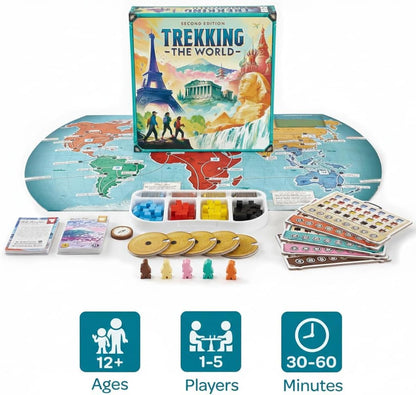 Underdog Games Trekking the World 2ª edición - Juegos de mesa galardonados para niños y adultos a partir de 12 años - Viaje de estrategia fácil de aprender para trotamundos, perfecto para noches de juegos familiares y diversión educativa