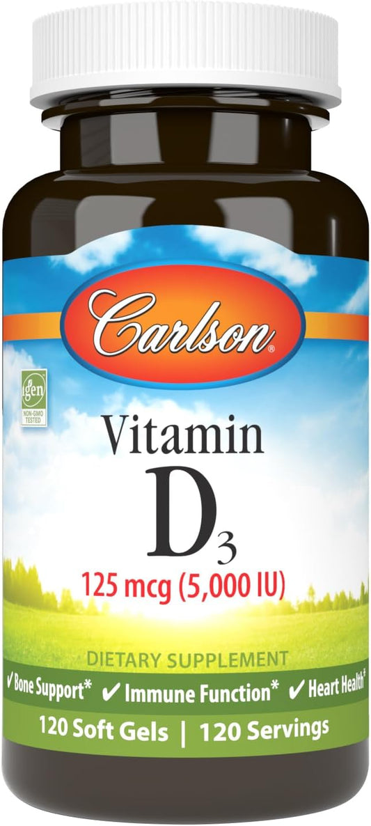 Carlson - Vitamina D3 5000 UI (125 mcg), salud ósea, salud muscular...