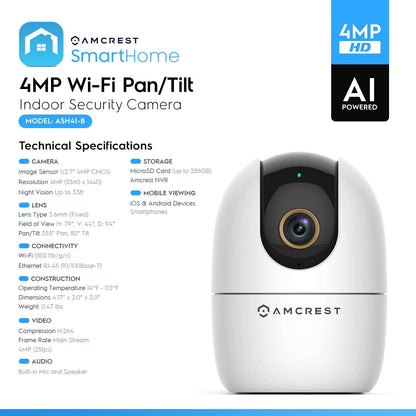 Amcrest Cámara WiFi de 4 MP para interiores, monitor de sonido y be...