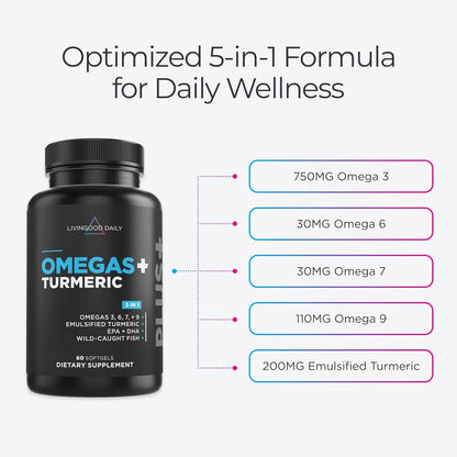 Livingood Daily Omega 3 6 9 Plus Curcumina de cúrcuma - Suplemento...