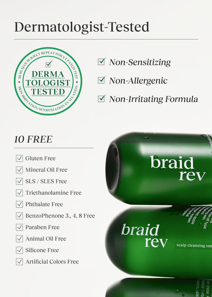 Tónico Limpiador de Cuero Cabelludo Bephor con Vinagre de Sidra de Manzana para Cabello Trenzado, Exfoliante Hidratante para el Cuero Cabelludo Sin Enjuague, 6.76 Fl Oz
