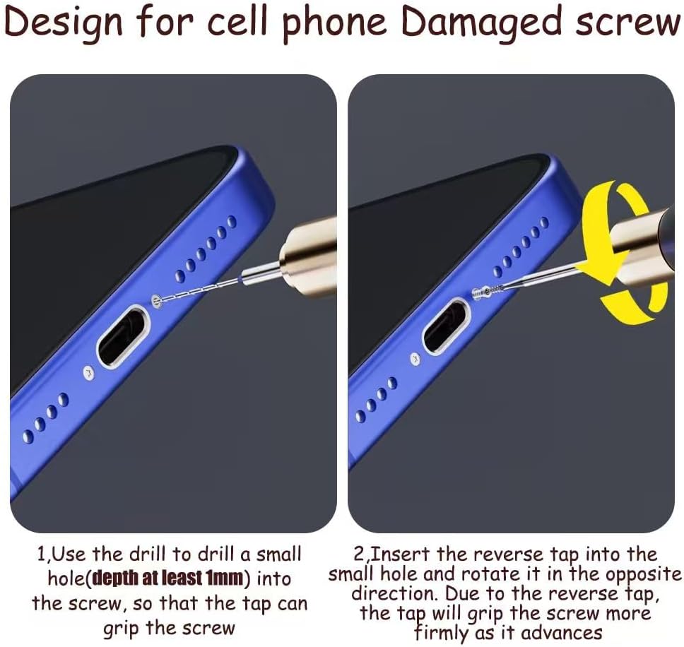 Eliminación de tornillos dañados para teléfono celular, recargable, extractor de tornillos rotos para iPhone, 4 brocas de acero de tungsteno (0.098 pulgadas) para quitar tornillos pelados, kit de