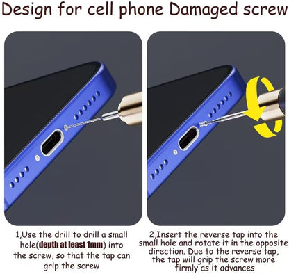 Eliminación de tornillos dañados para teléfono celular, recargable, extractor de tornillos rotos para iPhone, 4 brocas de acero de tungsteno (0.098 pulgadas) para quitar tornillos pelados, kit de