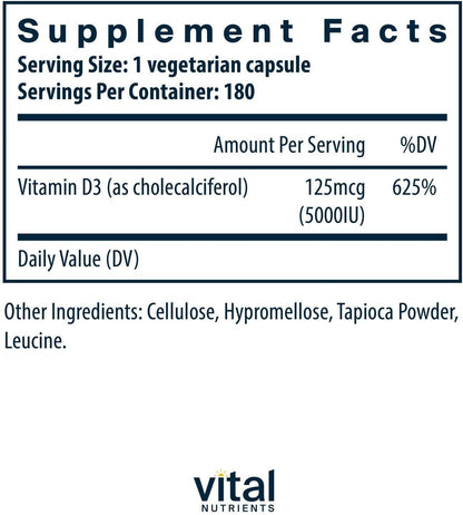 Vital Nutrients Vitamina D 5000 UI - Suplemento de vitamina D3 - Hu...