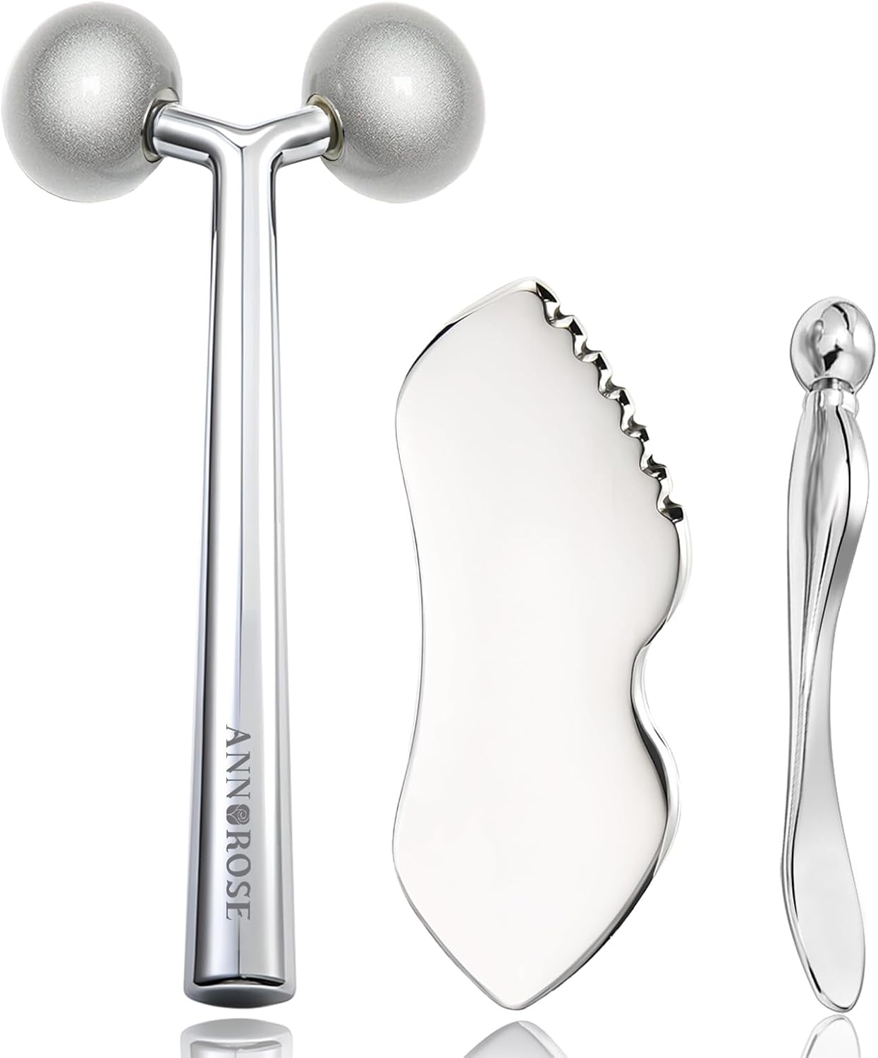 annrose Juego de masaje facial de acero inoxidable 3 en 1, rodillo...