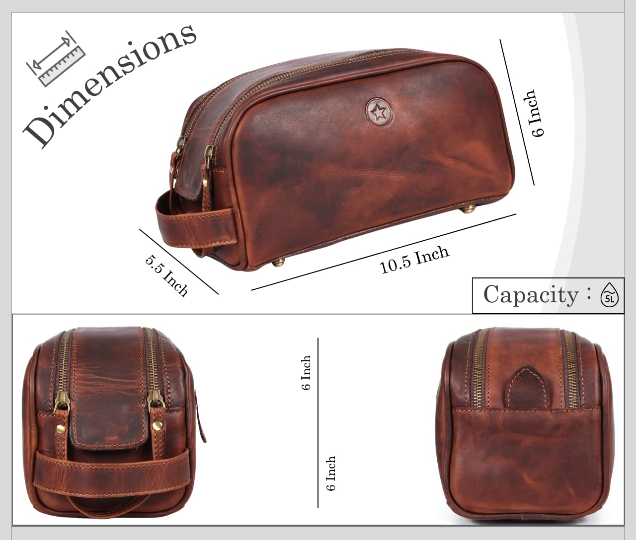 Aaron Leather Goods - Neceser para artículos de tocador de viaje, d...