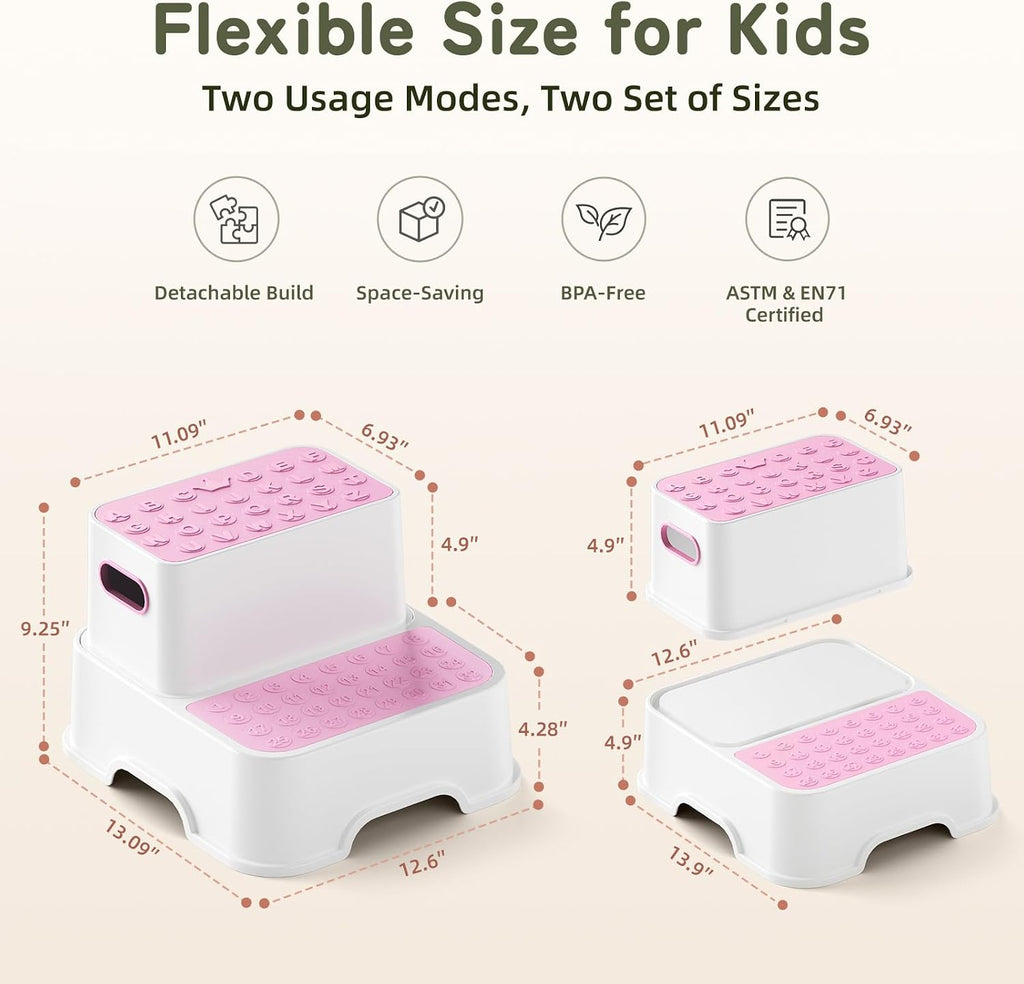 COOSEYA Taburetes de 2 escalones para niños, taburete para niños pe...