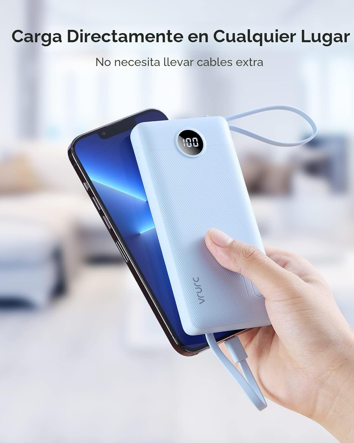 VRURC Banco de energía de 10000 mAh, cables integrados, cargador po...