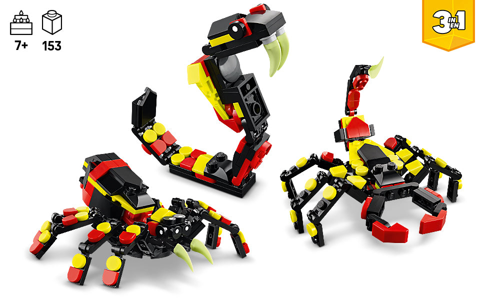 LEGO Creator 31159 - Juguete de araña sorprendente de animales salvajes 3 en 1, juguete de construcción con 3 opciones de construcción, araña, escorpión o serpiente, figuras de animales para niños