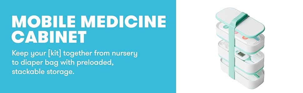 Frida Baby - Kit de viaje para botiquín móvil, set de regalo esencial para bebés, incluye NoseFrida Snotsucker, termómetro rectal, dispensador de medicamentos MediFrida con estuche de transporte portátil