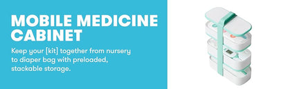 Frida Baby - Kit de viaje para botiquín móvil, set de regalo esencial para bebés, incluye NoseFrida Snotsucker, termómetro rectal, dispensador de medicamentos MediFrida con estuche de transporte portátil