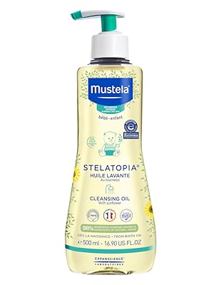 Mustela Stelatopia Aceite Limpiador para Piel con Tendencia al Eczema - Jabón para el Cuerpo del Bebé con Aceite Natural de Aguacate y Girasol - Esenciales de Cuidado de la Piel Familiar - Verificado