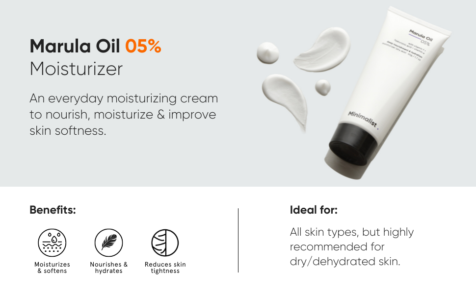 Minimalist - Hidratante facial para piel seca | 5% de aceite de marula con ácido hialurónico para una nutrición e hidratación profunda | Hidratante facial | Para mujeres y hombres | 1.7 oz / 50 g