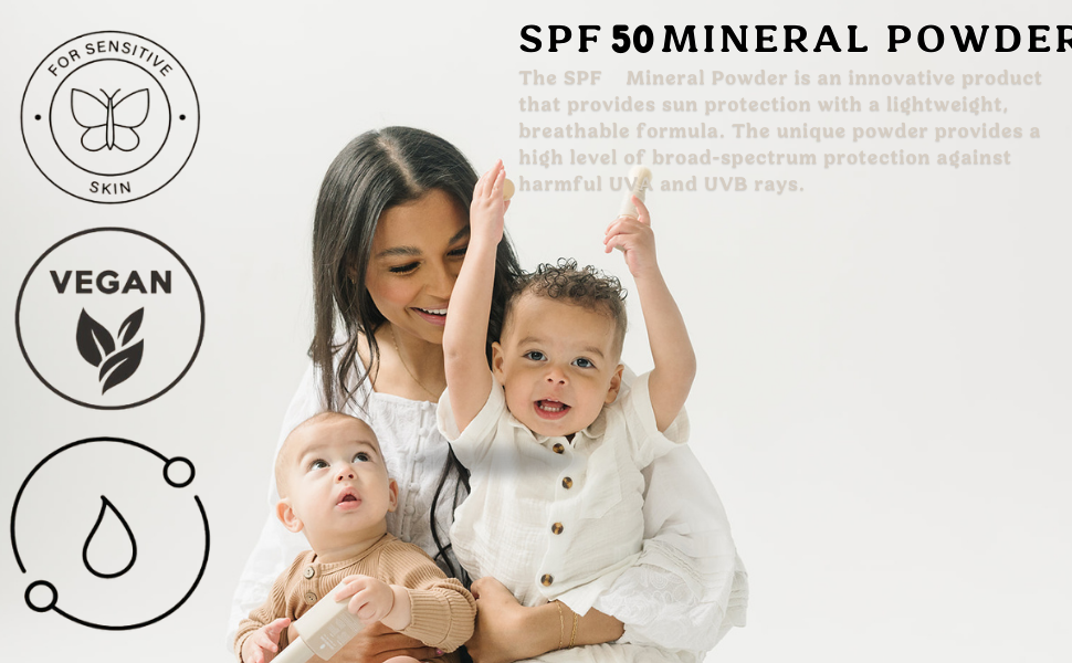 Roe Wellness - Polvo de protección solar mineral con brocha SPF 50 para niños, EWG, apto para arrecifes, fácil de aplicar para niños, bebés y padres