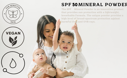 Roe Wellness - Polvo de protección solar mineral con brocha SPF 50 para niños, EWG, apto para arrecifes, fácil de aplicar para niños, bebés y padres