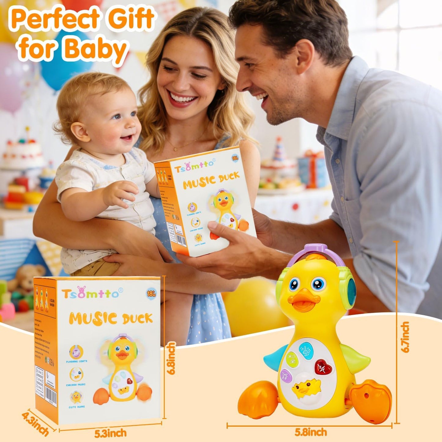 Tsomtto Juguete musical de pato para bebés, bailando y gateando, juguetes para bebés con luz, cumpleaños para niños y niñas, desarrollo de aprendizaje para bebés, juguetes para recién nacidos