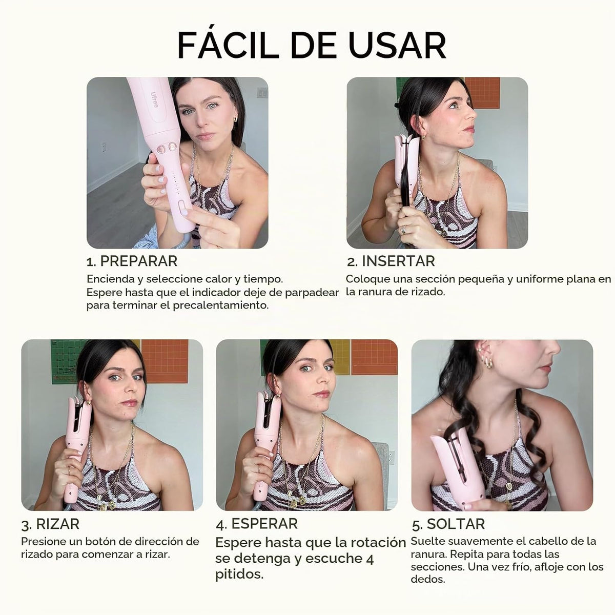 Ufree Rizador giratorio automático, rizador de pelo de 1 pulgada, 3...