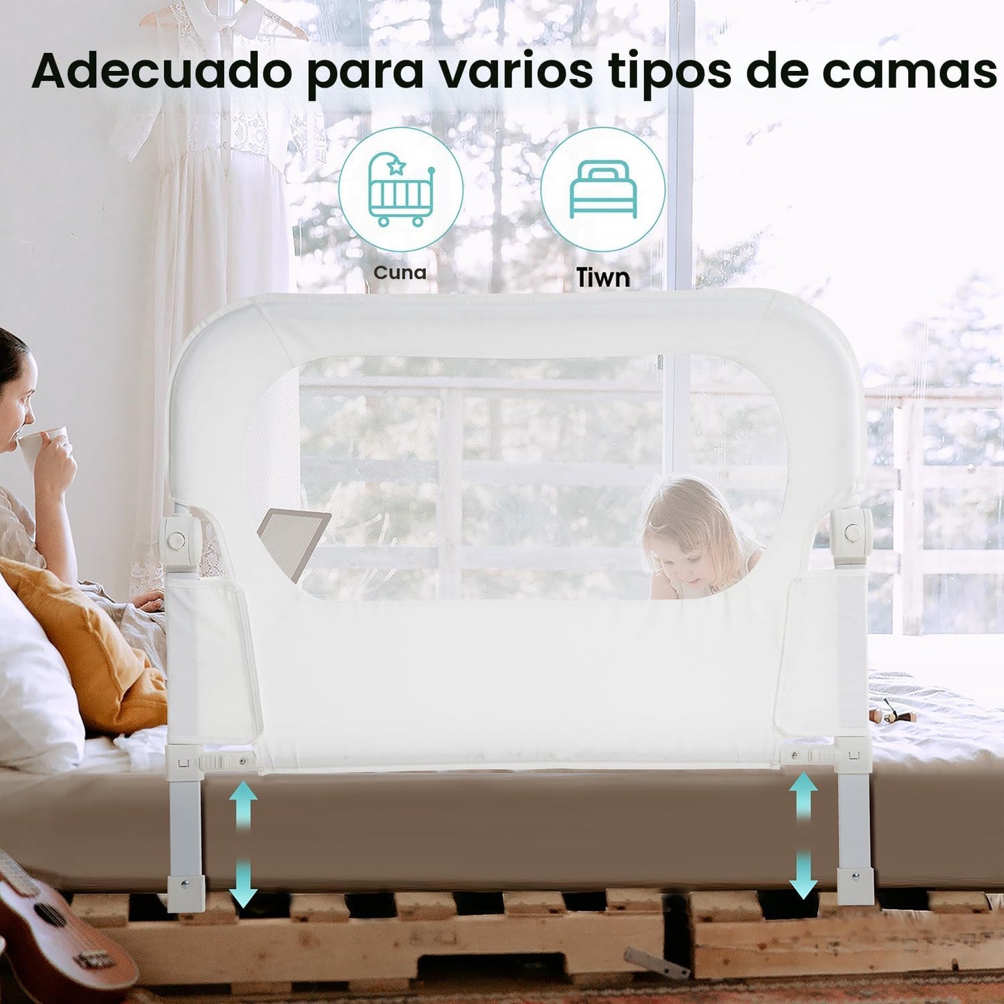 NUTIKAS Barandilla protectora para cama de bebé para niños pequeños...