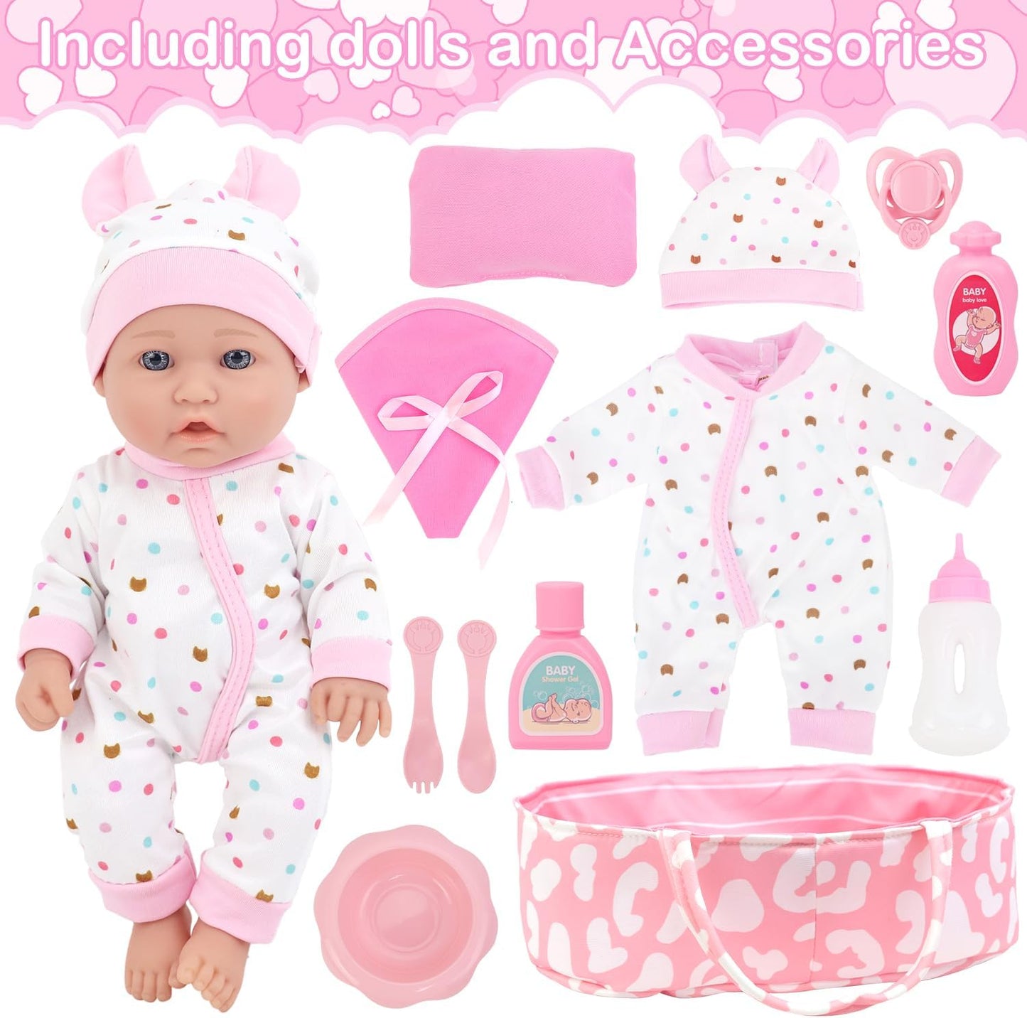 ZITA ELEMENT Juego de cesta de dormir de muñeca de 12 pulgadas en c...