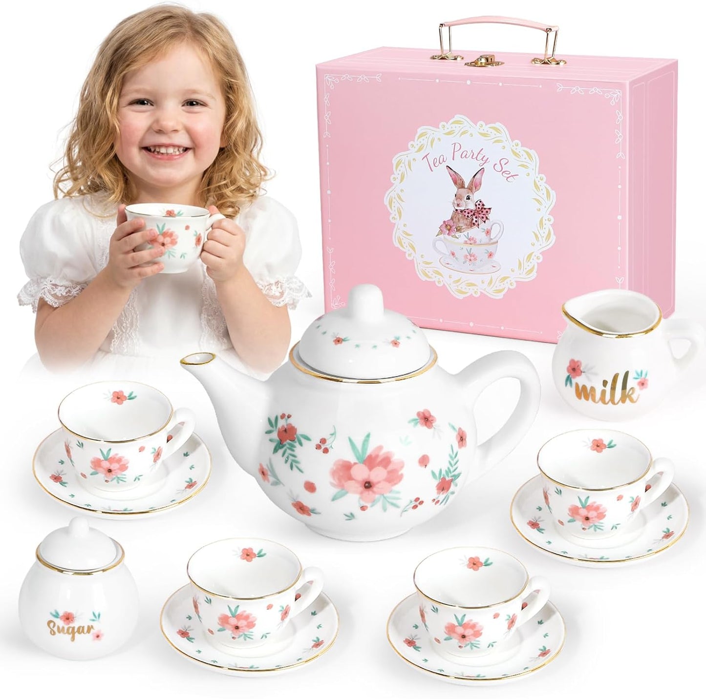 Juego de té de porcelana para niñas, juego de fiesta de té para niñ...