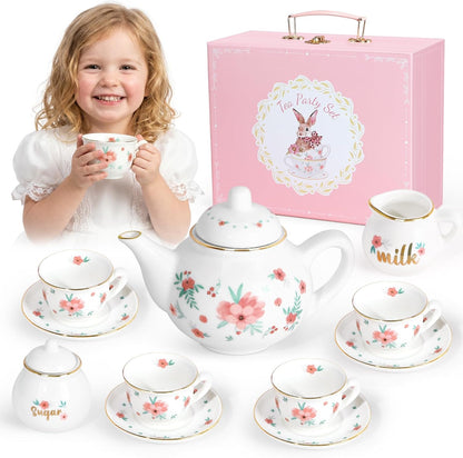 Juego de té de porcelana para niñas, juego de fiesta de té para niñ...