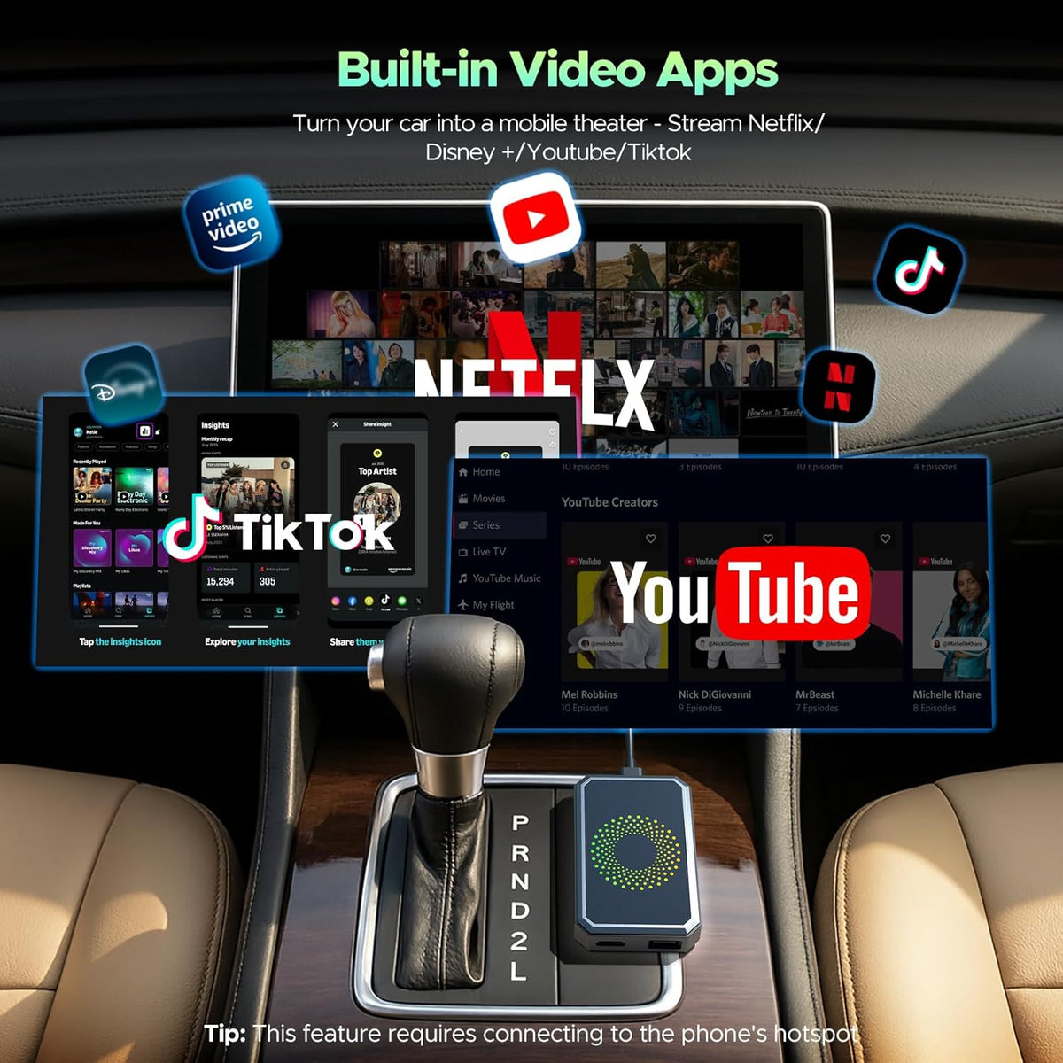 LAMTTO Adaptador inalámbrico 3 en 1 Carplay Android Auto Adapter integrado Net-Flix YouTube Tiktok Apps Magic AI Box Reproductor de video con WiFi de doble banda USB para coches de juego con cable OEM