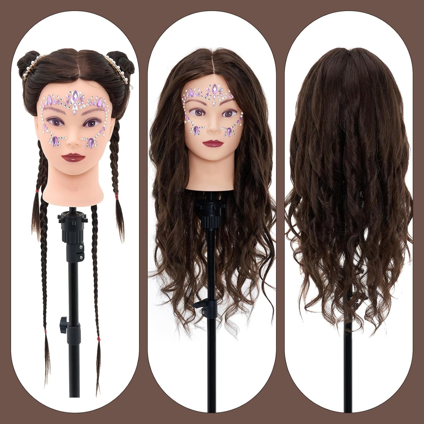 Cabeza de maniquí de 71,1 cm con cabello humano, cabeza de maniquí...