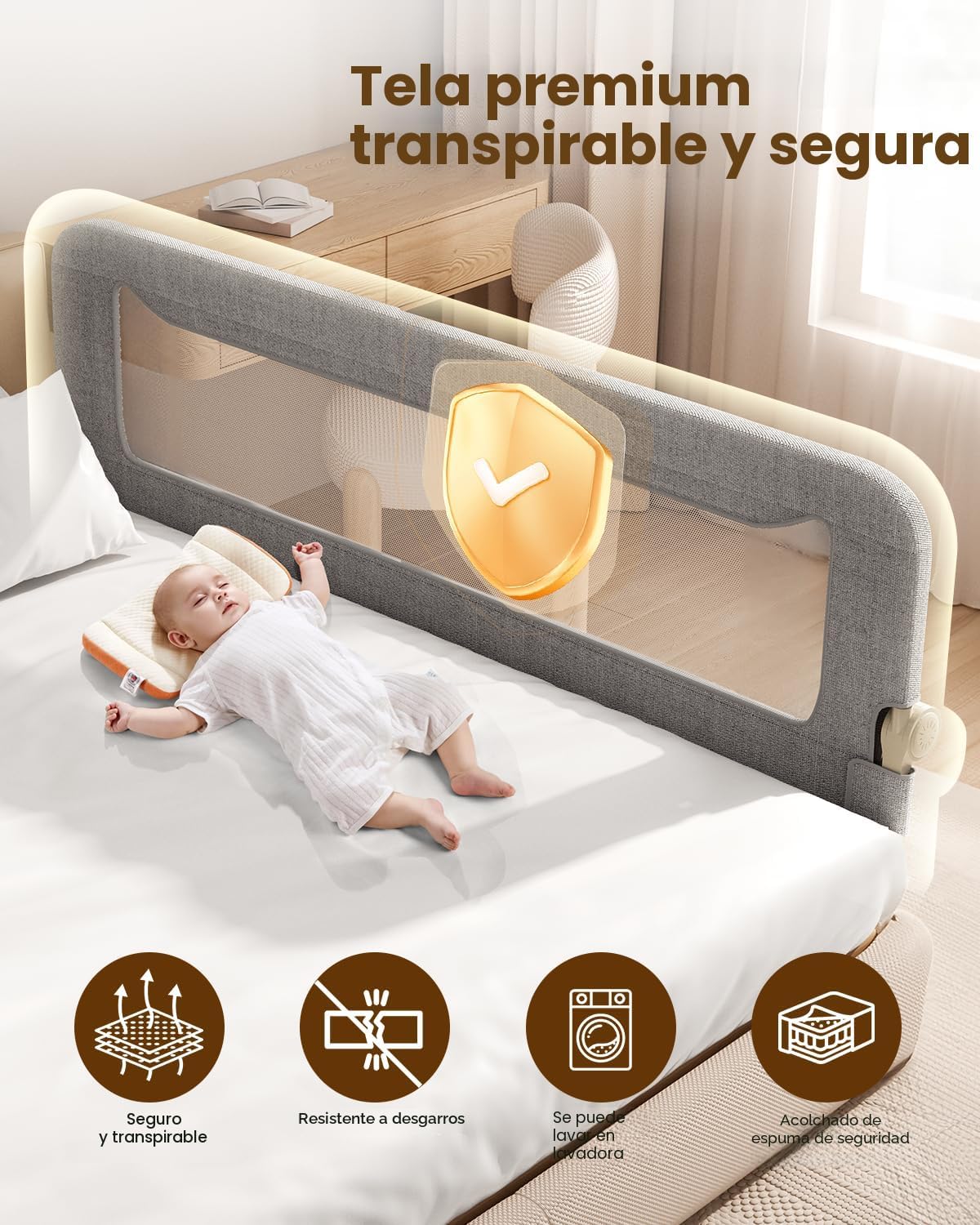 GrowthFun - Riel de cama plegable para niños pequeños, marco y cone...