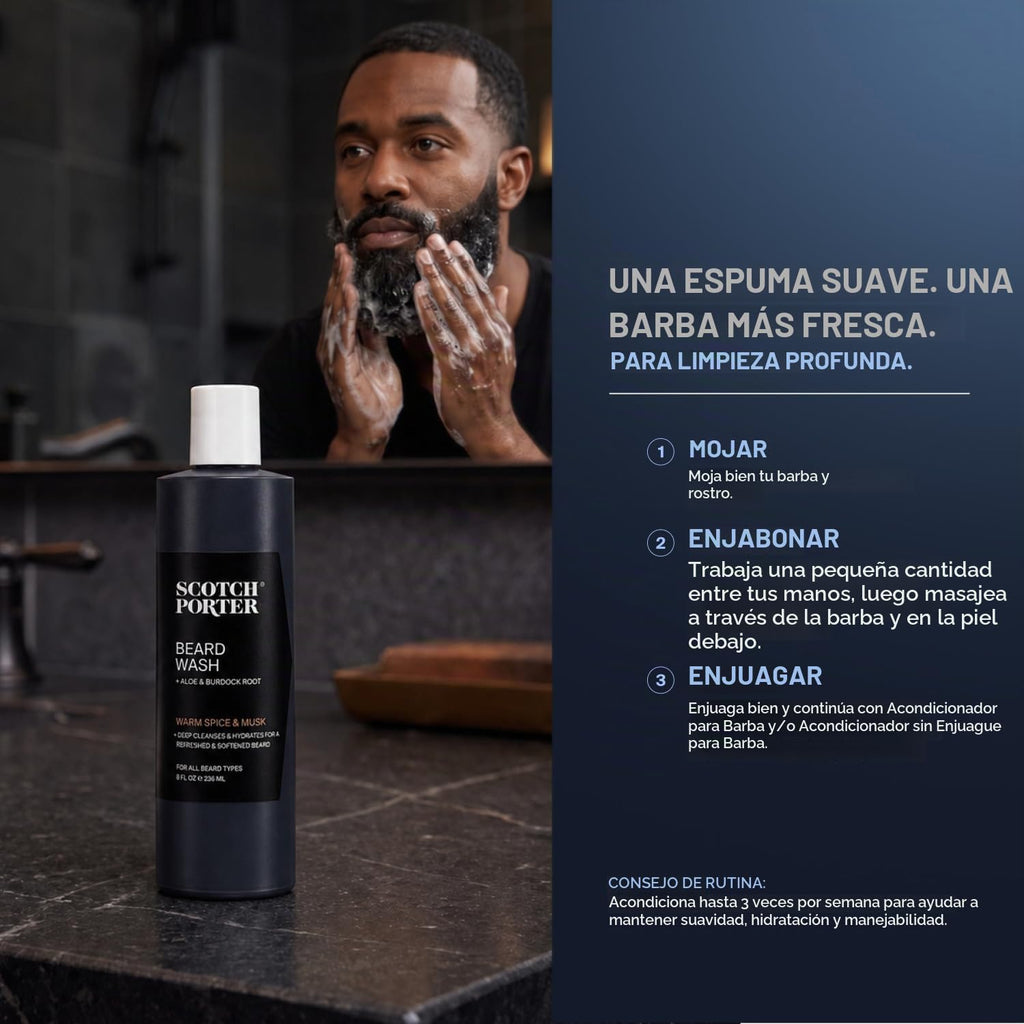 Champú hidratante para lavado de barba Scotch Porter, especias cáli...