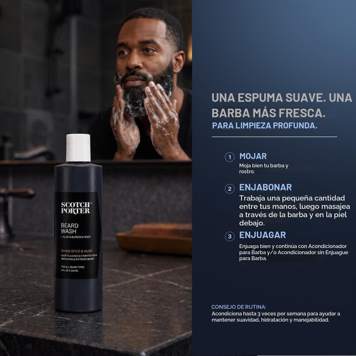 Champú hidratante para lavado de barba Scotch Porter, especias cáli...