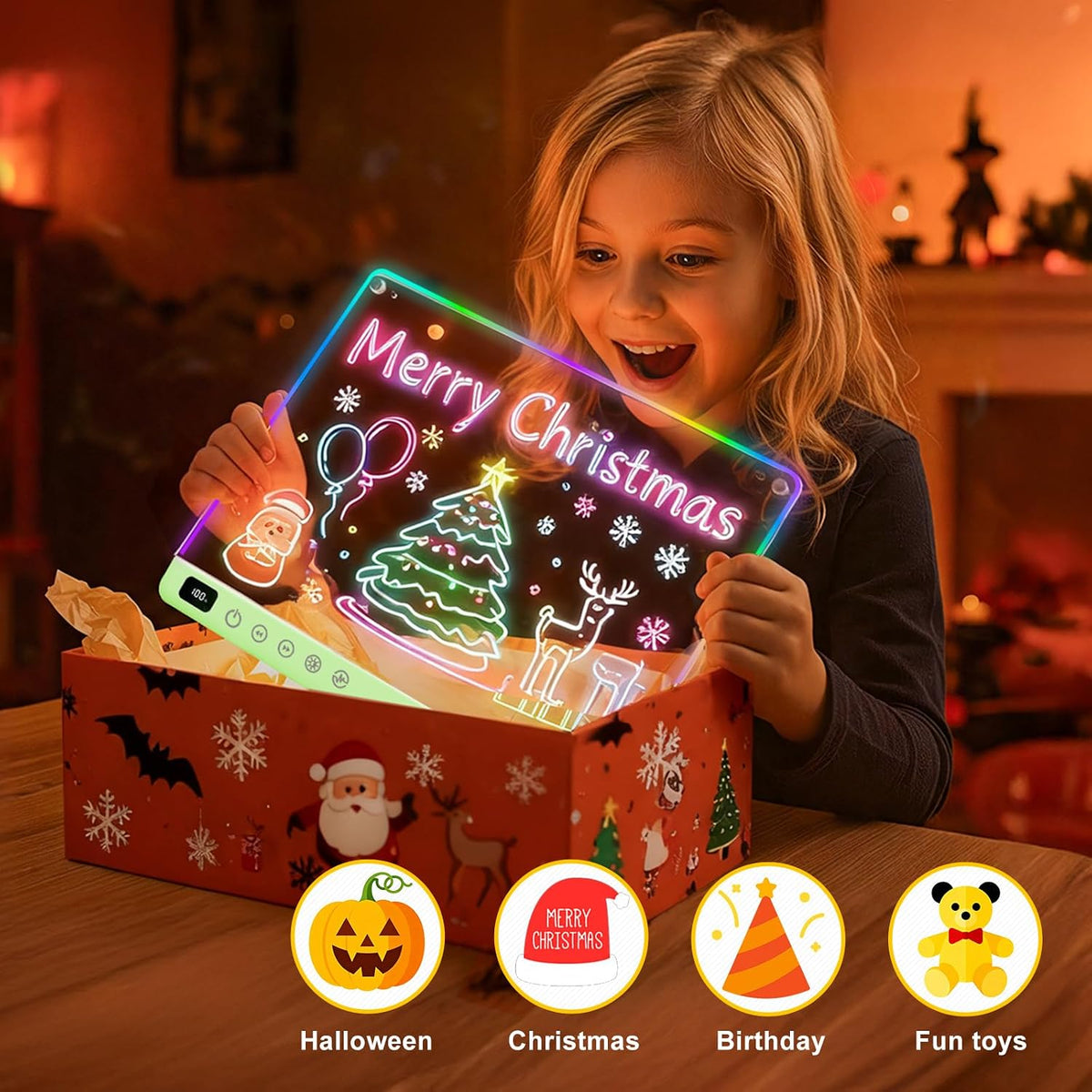 Lumiboard Tablero de dibujo LED con 13 efectos de luz, tablero de n...