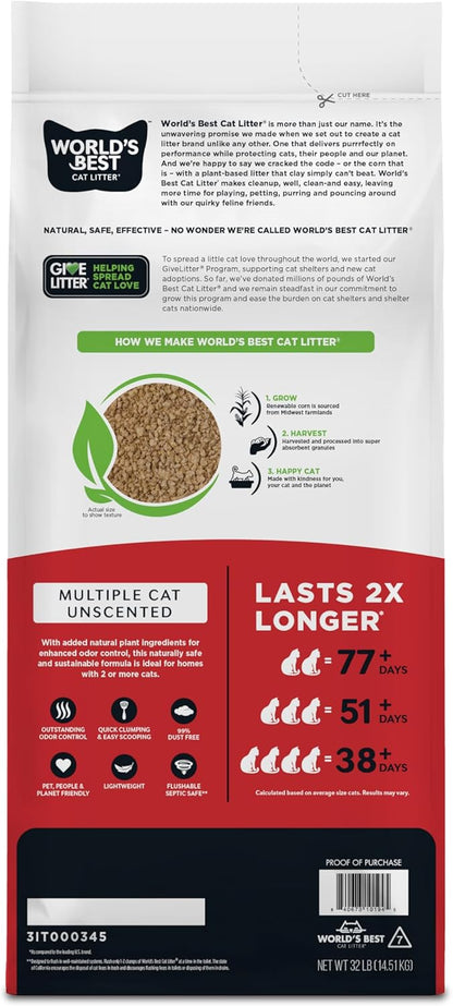 WORLD'S BEST CAT LITTER - Arena para múltiples gatos, sin perfu...