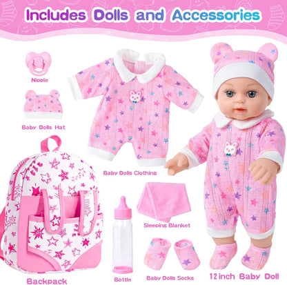 BDDOLL Muñeca de bebé de 12 pulgadas en caja de regalo con mochila...