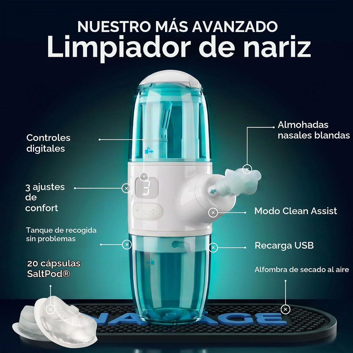Navage Limpiador de nariz avanzado - Sistema de riego nasal con suc...