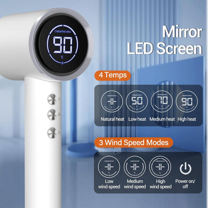 DRSPEE Secador de pelo iónico de 1600 W con pantalla LED y boquilla...
