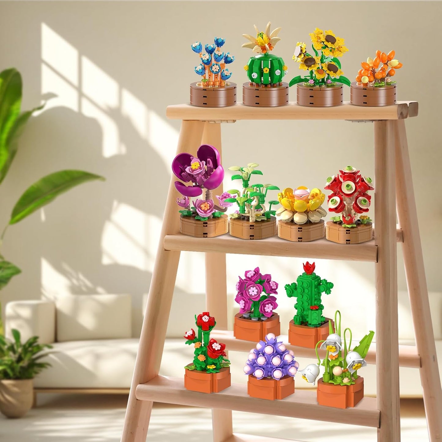 Paquete de 15 mini construcción de flores y plantas, 1314 piezas de suculentas de flores de 0.142 in, colección botánica, juguete de bloque para decoración del hogar, oficina, regalos de cumpleaños de Pascua para adultos, mujeres, niños y niñas mayores de