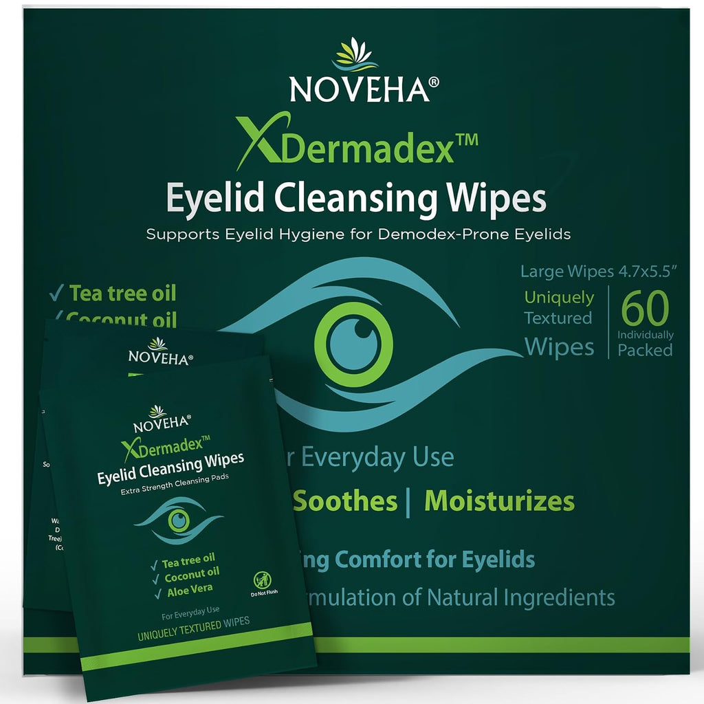 NOVEHA Demodex Toallitas para Párpados y Pestañas | Caja de 60 Toal...