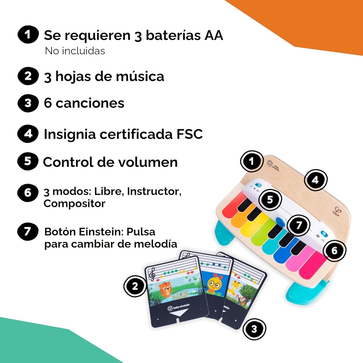 Baby Einstein y Hape Piano Mágico Tactil - Juguete musical de mader...