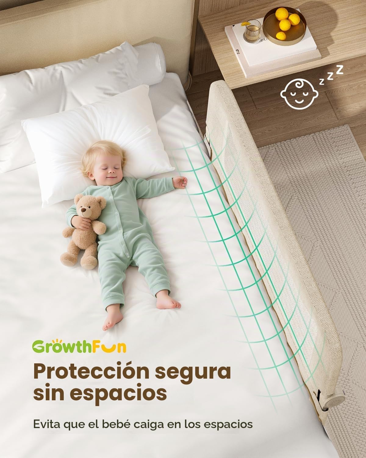 GrowthFun Riel de cama plegable para niños pequeños, marco y conect...