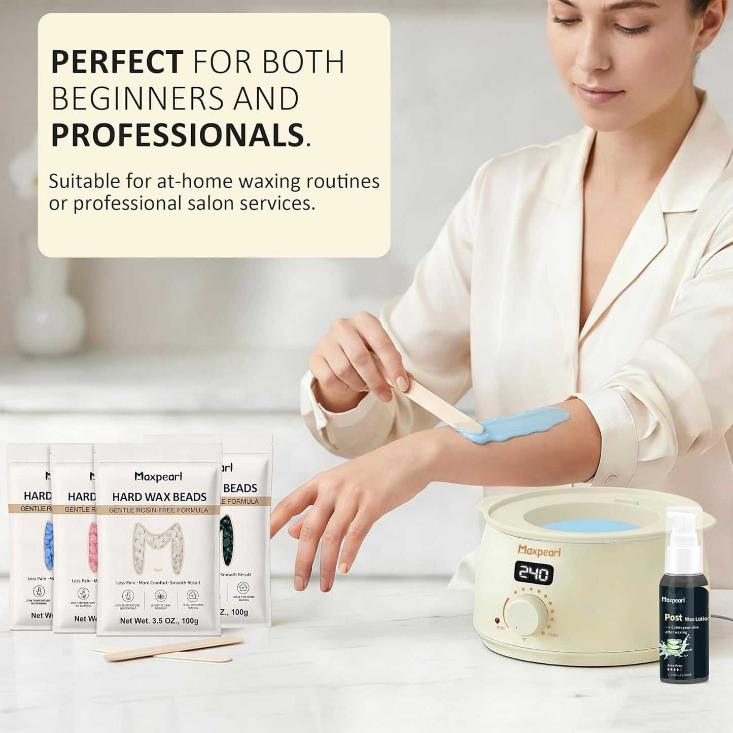 Maxpearl Kit de depilación sin colofonia para mujeres y hombres, re...