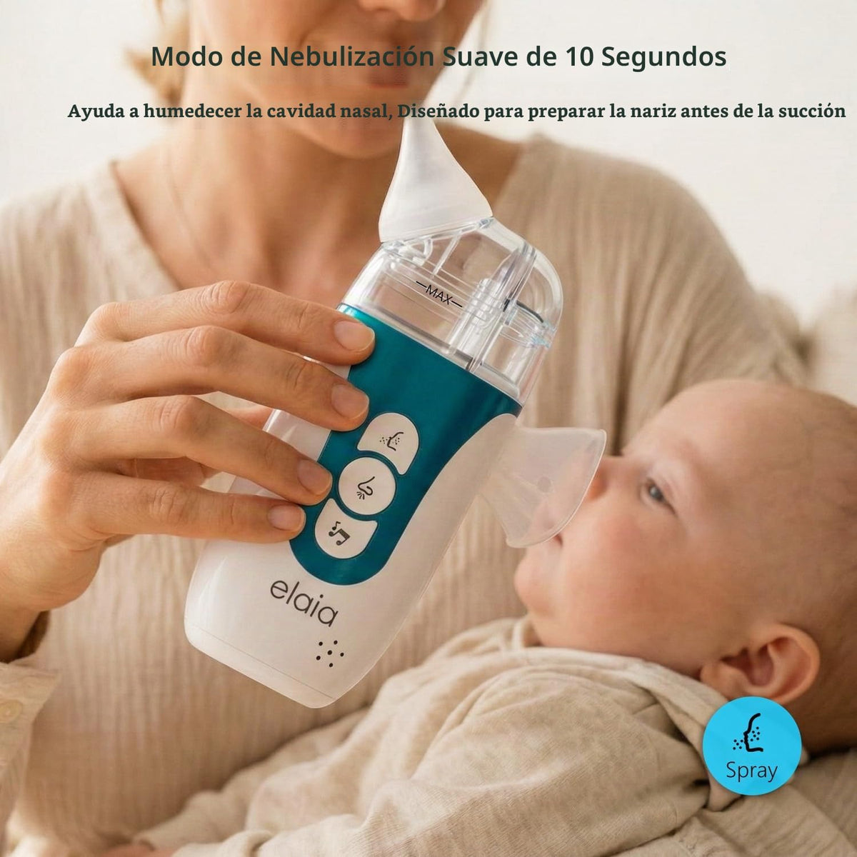 Elaia - Aspirador nasal 2 en 1 para bebé con spray de 65 kPa silenc...